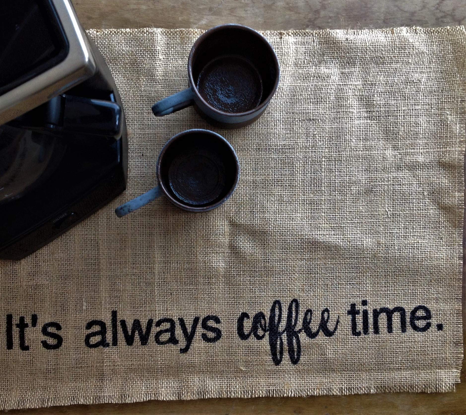 Rustic Burlap Coffee Maker Mat - Keurig Placemat, Coffee Bar & Farmhouse Decor - Heat-Resistant Trivet for Coffee Pots & Makers - Perfect Coffee Station Accessory & Gift for Coffee Lovers (Great for Kitchens, Offices & Cafés)