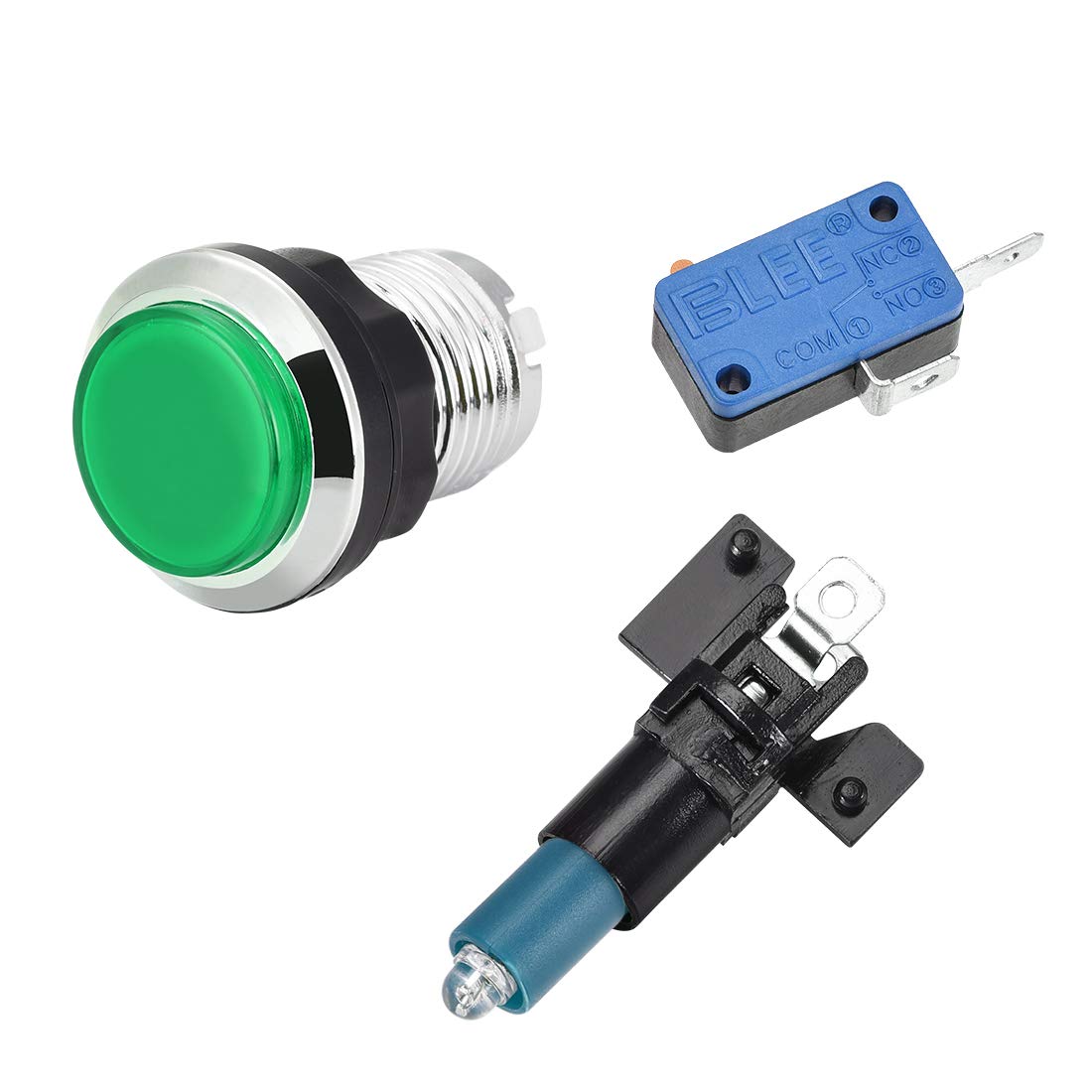 33mm Round 12V LED Illuminated Arcade Push Button Switch with Micro Switch - Green (1pc) for Video Games, DIY Arcade Cabinet & Home Gaming Setup