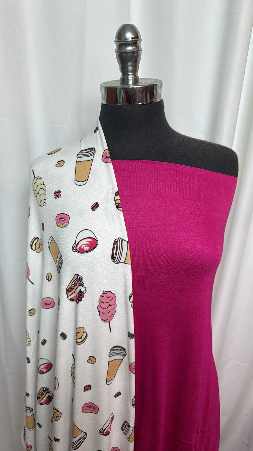 FUCHSIA/COFFEE Fabric Bundle - 2 Yards Fuchsia Rayon Spandex & 3 Yards Coffee Polyester Spandex - A27596 - Perfect for DIY Dresses, Skirts, and Home Decor Projects