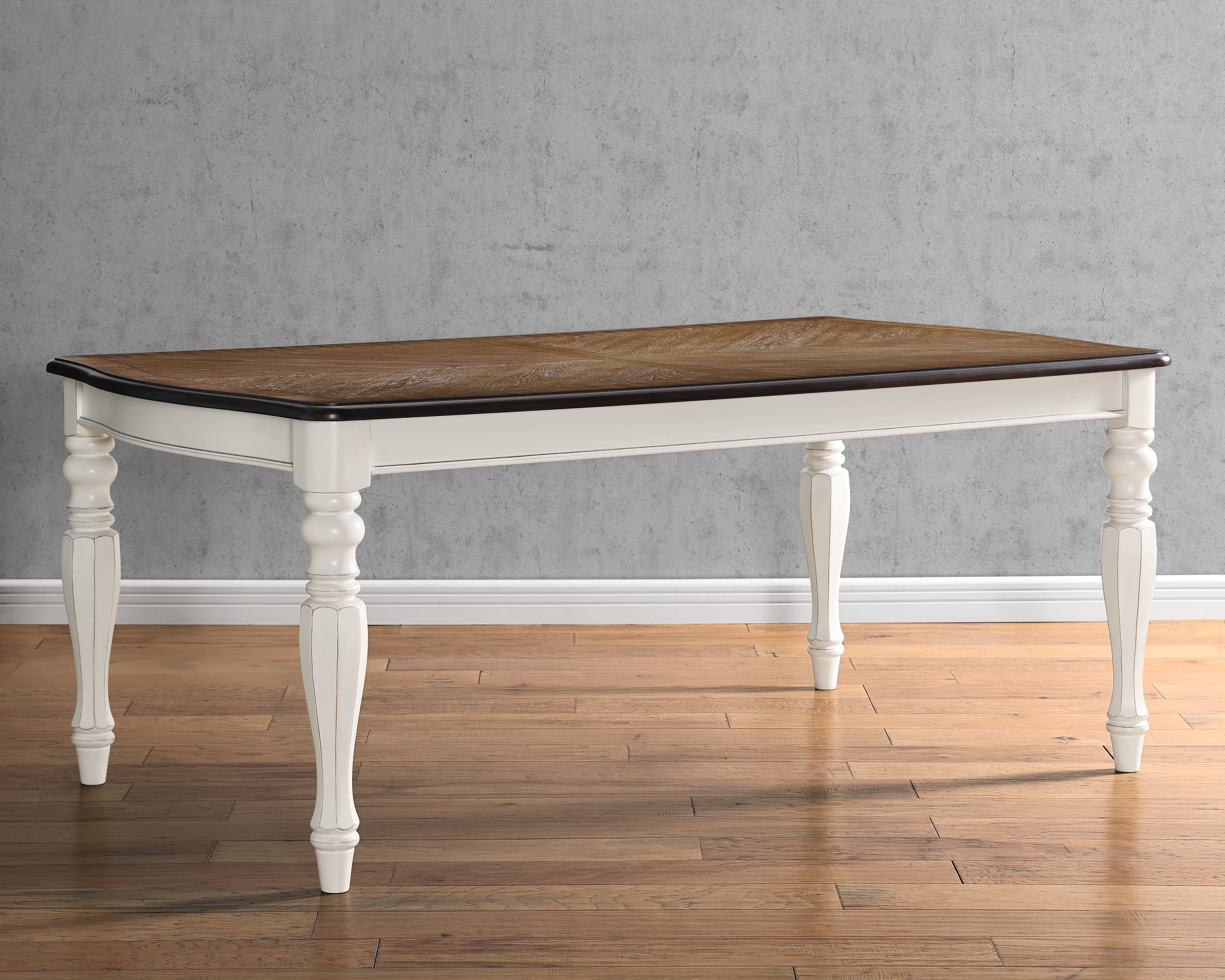 Roundhill Furniture Belleza French Country Dining Table - Antique White & Weathered Oak Finish | Farmhouse Style Kitchen Table for Dining Room & Breakfast Nook