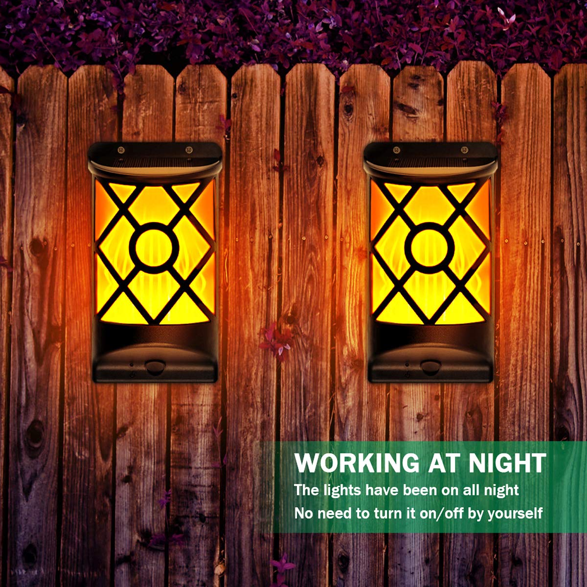 Solar Flame Lights Outdoor - 66 LED Waterproof Flickering Fire Effect Wall Lanterns for Garden, Fence, Patio & Deck | Auto On/Off Solar Powered Christmas Decorations | Perfect for Halloween, Backyard Parties & Holiday Lighting Displays