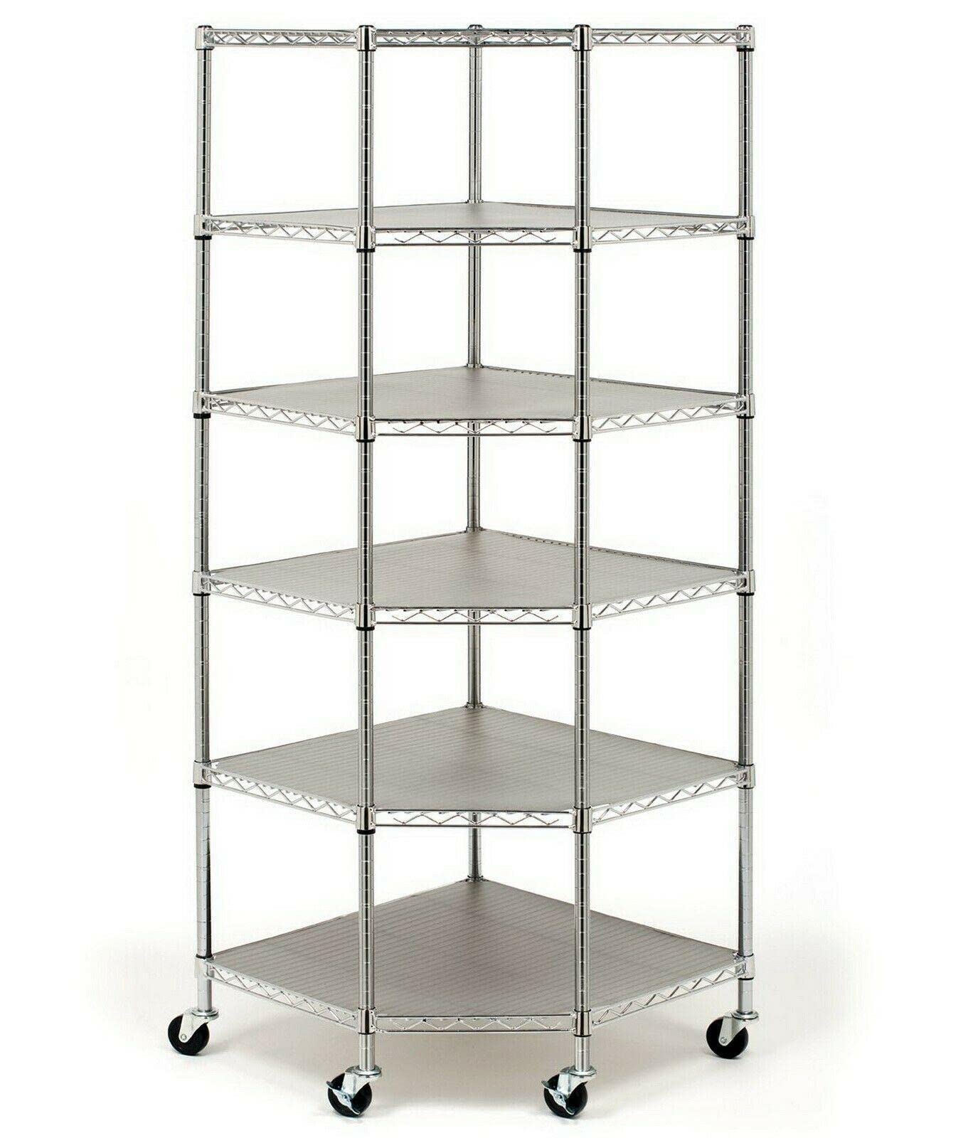 6-Tier Heavy Duty Steel Corner Shelving Unit - Adjustable Height Storage Shelf for Home, Office & Garage - Perfect for Books, Bathroom, Kitchen & Organization