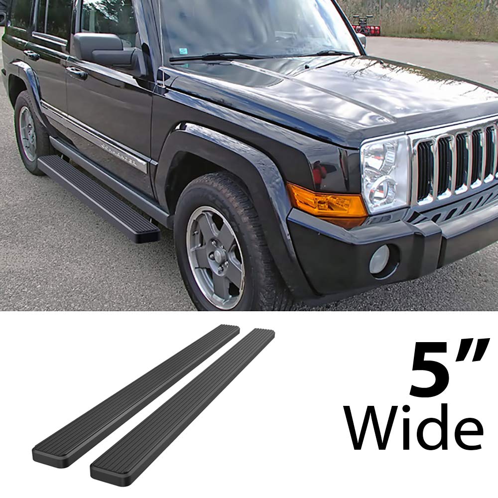 5 Inch Matte Black APS Running Boards for 2005-2010 Jeep Grand Cherokee & Commander (Excludes SRT/Trail Hawk) - Durable Nerf Bars Side Steps for Off-Road Protection & Easy Entry