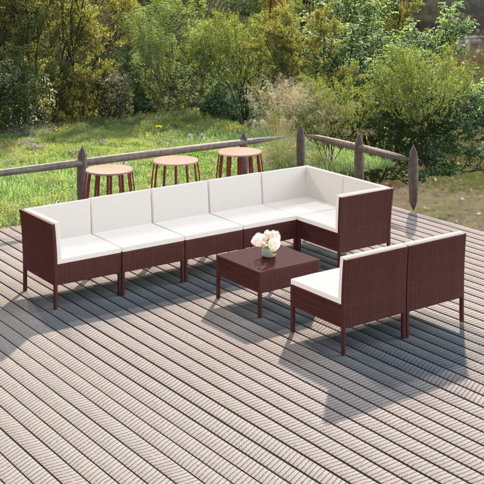 Festnight 9-Piece Brown Poly Rattan Patio Lounge Set with Cushions - Outdoor Furniture for Garden, Poolside & Backyard Relaxation