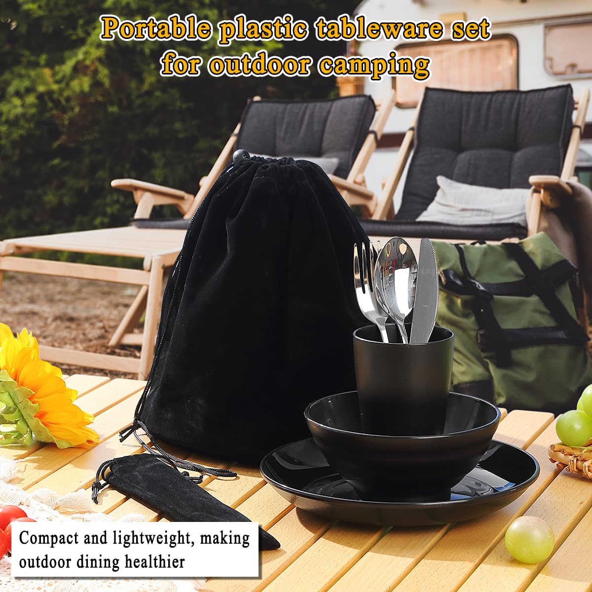 Kyraton 12-Piece Camping Utensil Set - Lightweight Mess Kit with Knife, Spoon, Fork, Cup, Bowl & Plate - Perfect for Camping, Hiking, Backpacking & Outdoor Adventures - Durable Travel Silverware Essentials for Solo Campers
