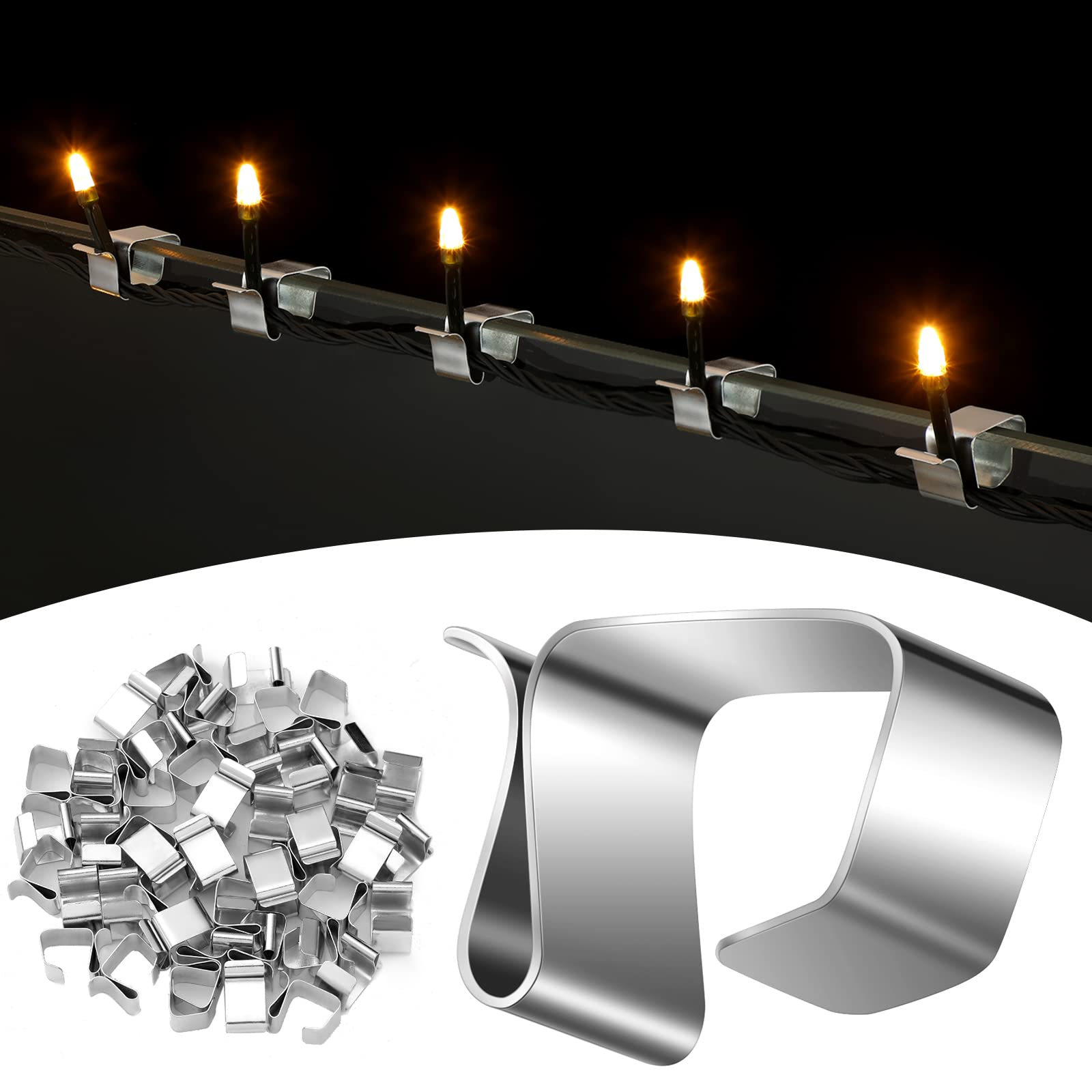 50-Pack Galvanized Christmas Light Gutter Hooks - 14 x 11mm Heavy Duty Outdoor Roof Clips for Holiday Lights - Perfect for Gutters, Eaves & Kitchen Decorations (Xmas Light Hangers)