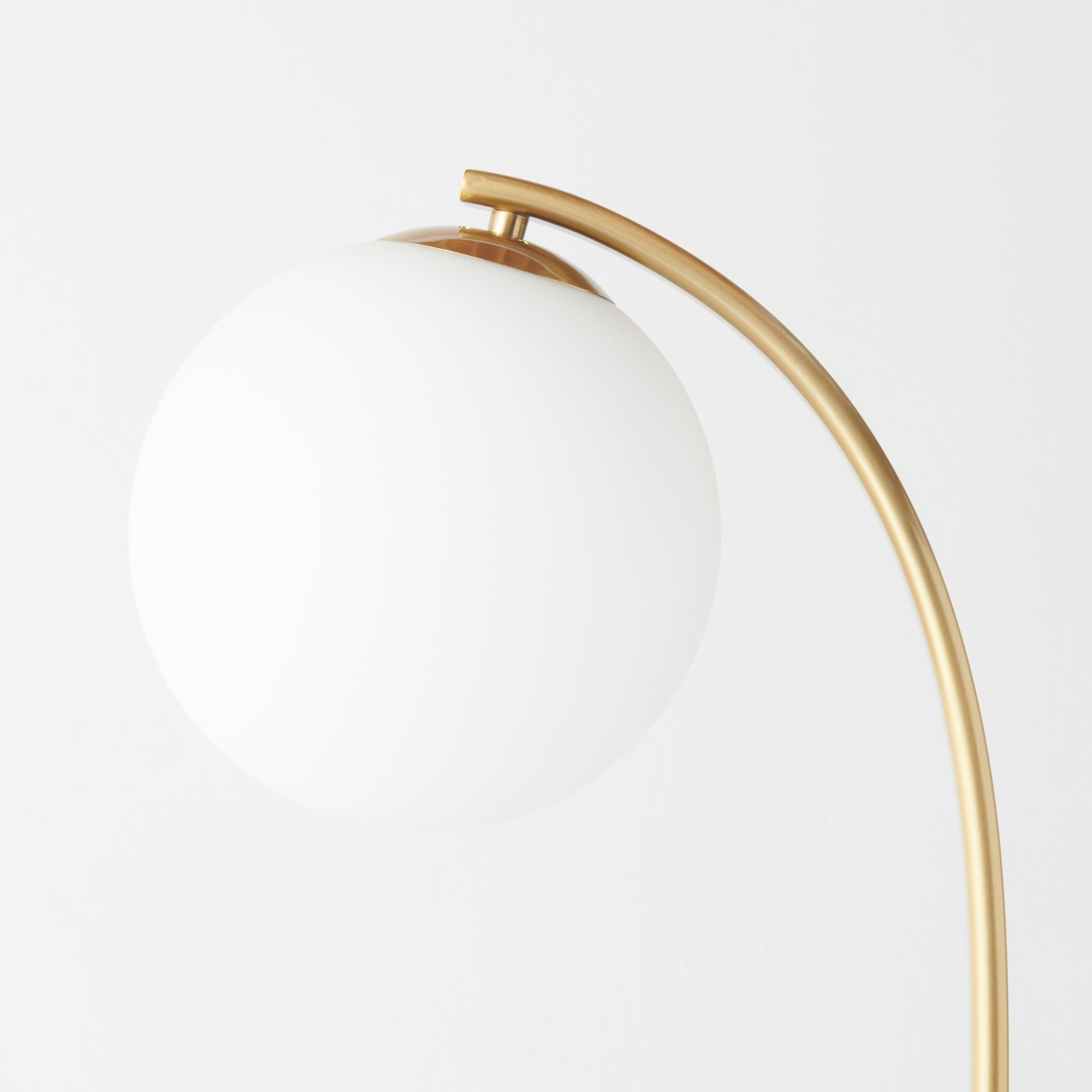 Brightech Luna Drop LED Floor Lamp - Frosted Glass Globe Arcing Standing Light, Mid-Century Modern Living Room Lamp for Bedroom, Office & Reading Nook - Brass Finish - Perfect for Cozy Nights & Boho Rustic Home Decor