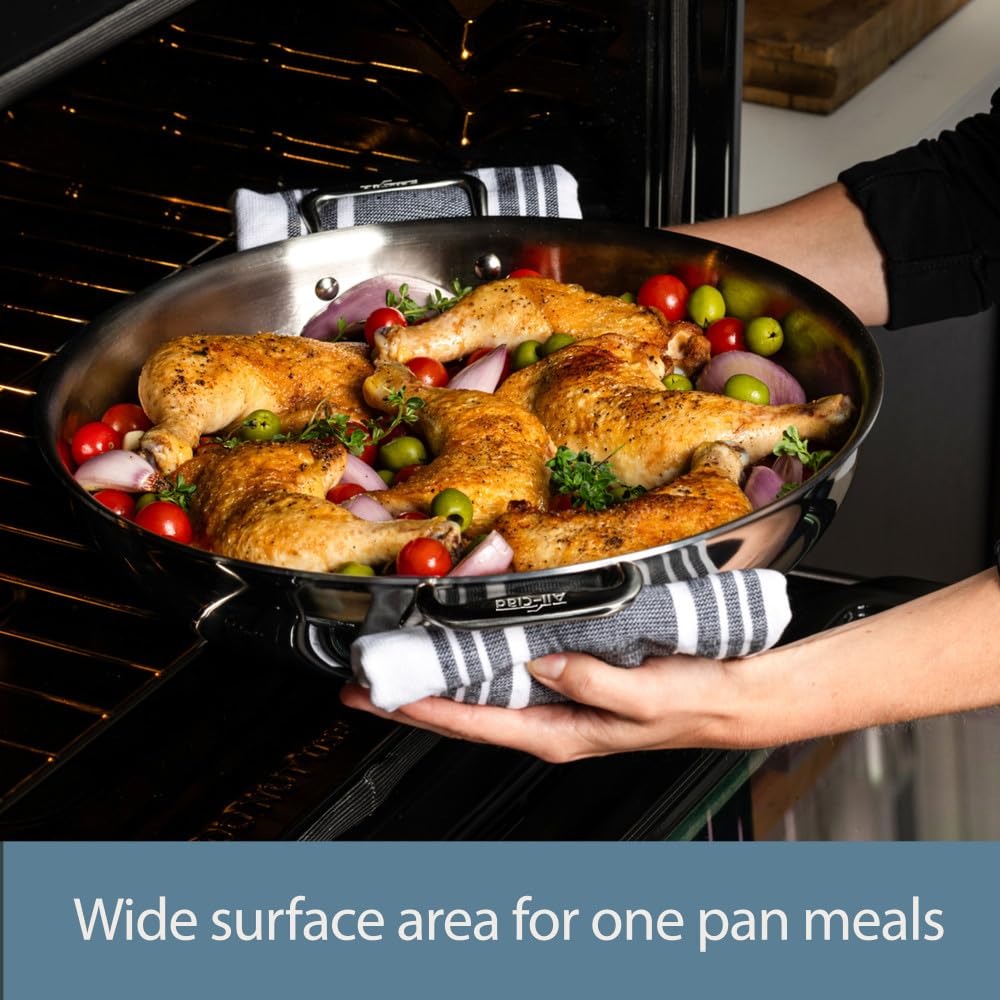 All-Clad D3 3-Ply Stainless Steel 7 Quart Frying Pan - Induction & Oven Safe Up to 600°F - Professional Cookware for Even Heat Distribution - Compatible with All Stovetops - Perfect for Searing, Sautéing & Frying in Large Batches