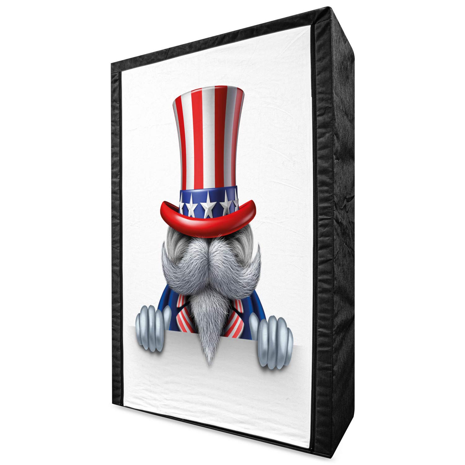 Ambesonne 4th of July Portable Fabric Wardrobe - Patriotic Uncle Sam Cat Design with Stars & Stripes - 42.5 Inch Multicolor Clothing Organizer with Shelves - Perfect for Bedroom, Closet & Seasonal Storage