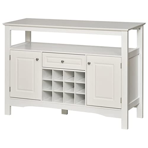 Modern White Wooden Kitchen Buffet Bar Cabinet with Drawer & 12-Bottle Wine Rack - Storage Furniture for Dining Room, Living Room & Home Bar Organization