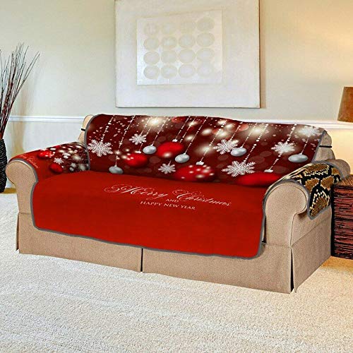 Ausuky Christmas Snow Geometric Sofa Cover Set - Stretchable Elastic Couch Protector for Living Room, 2-Seater - Holiday Home Decor for Festive Season & Winter Gatherings