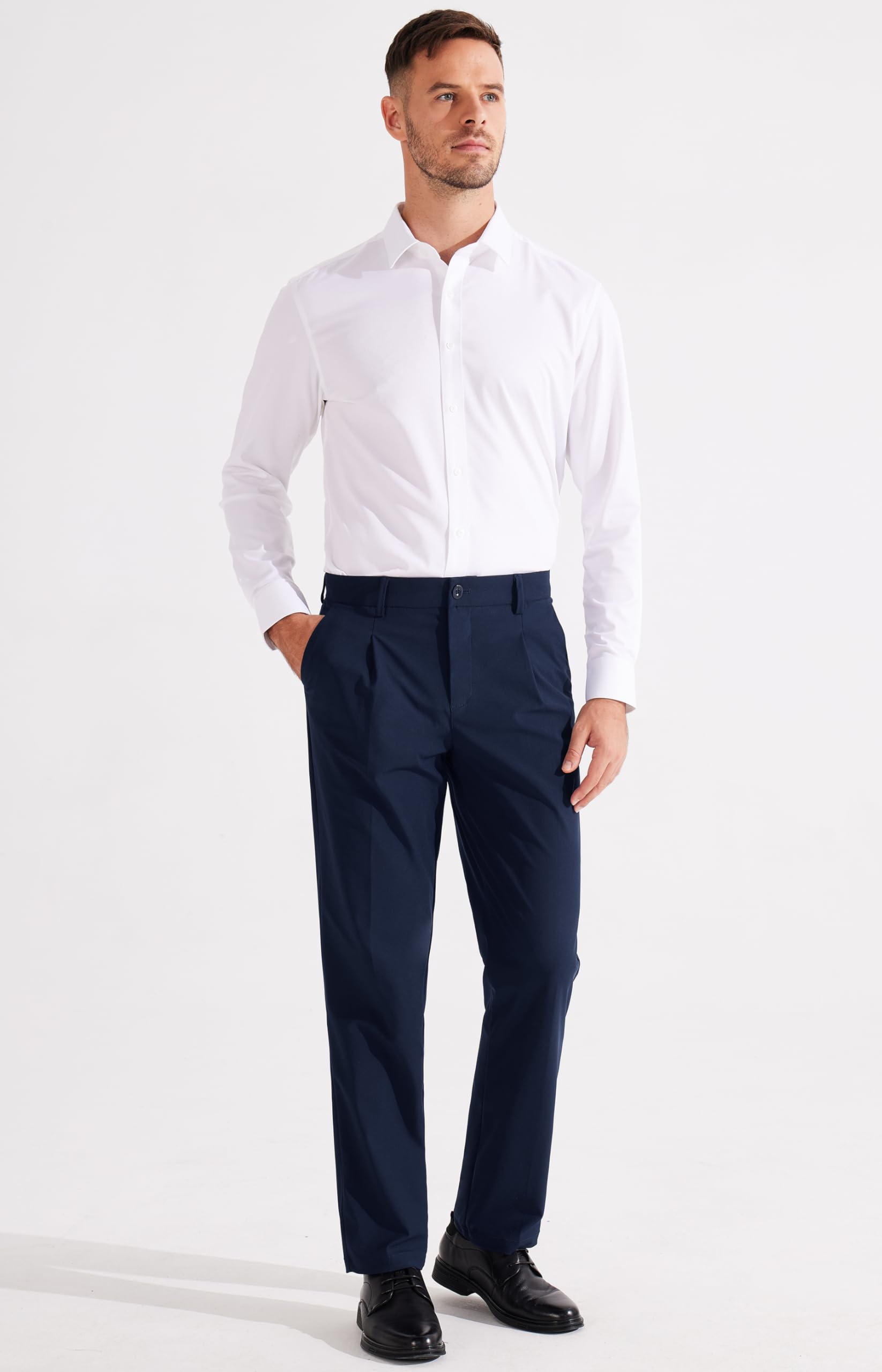 Libin Men's Classic Fit Pleated Front Dress Pants - Stretch Work & Golf Pants for Business Casual (29