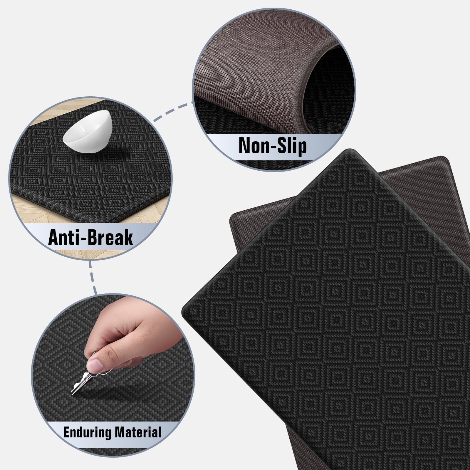 Premium Anti-Fatigue Kitchen Mat Set (2-Pack) - Cushioned, Waterproof Standing Desk Mats 17.3