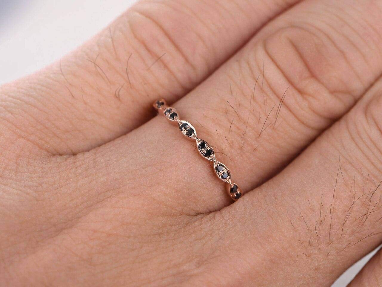 0.25 Carat Art Deco Style Black Diamond Wedding Ring - 18k Gold Plated Band for Women, Engagement & Anniversary Jewelry Gift - Perfect for Bridal, Proposal & Special Occasions