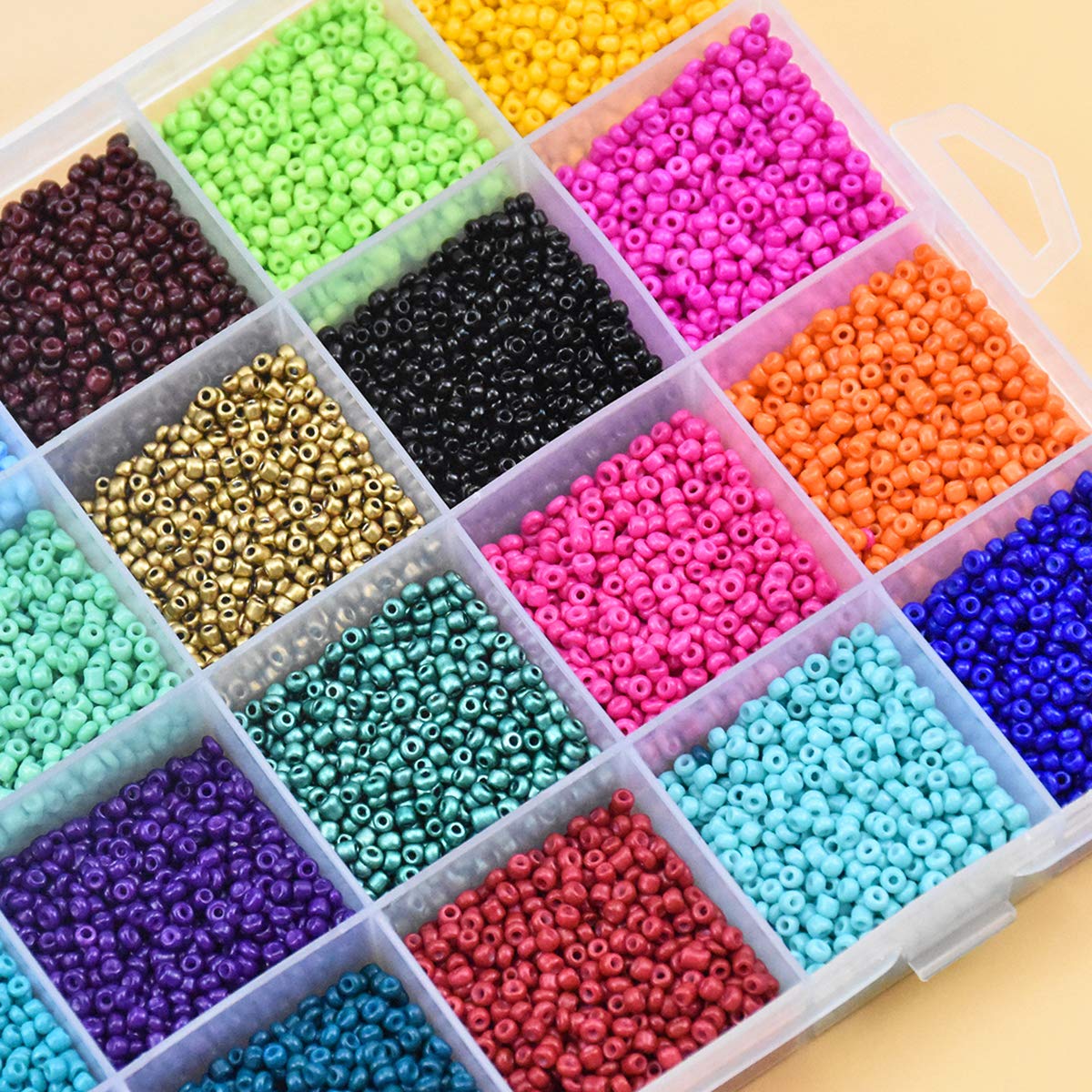 14,400 Pcs Glass Seed Beads Kit for Jewelry Making, DIY Bracelets & Crafts - Includes Elastic String, Scissors, Tweezers & Storage Box - Perfect for Jewelry Design, Beading Projects & Gift Making