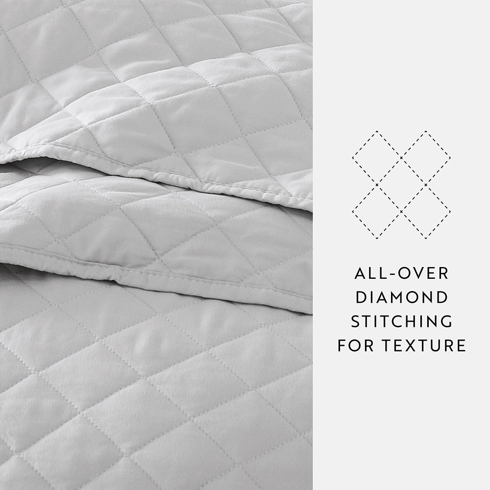 3 Piece Diamond Stitch Quilted Coverlet Set - Queen Size Bedding, Soft & Breathable - Perfect for Guest Rooms, Master Bedrooms & Cozy Home Decor
