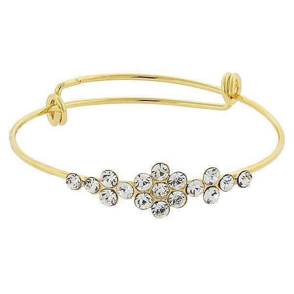 1928 Crystal Flower Wire Bangle Bracelet - Elegant Vintage Jewelry for Women, Perfect for Weddings, Parties & Special Occasions