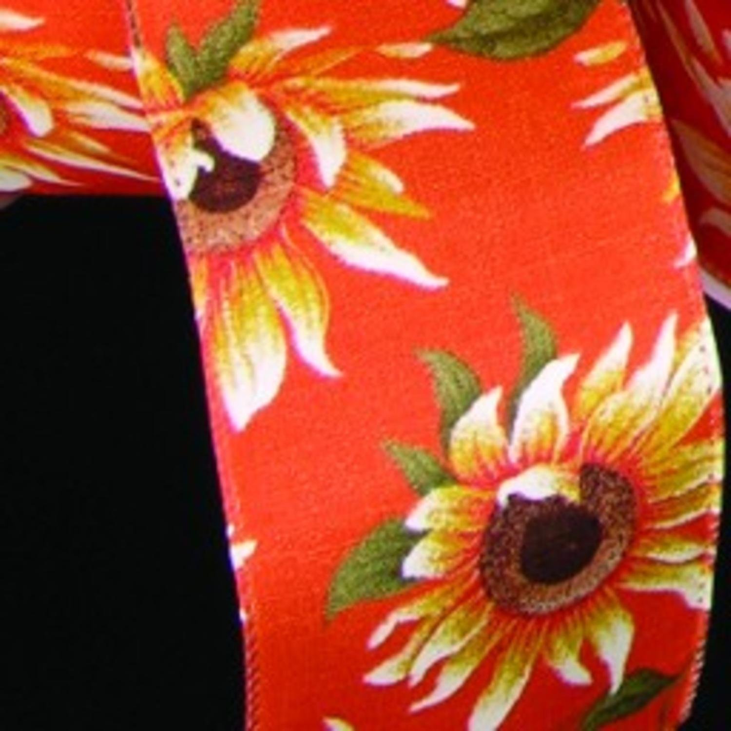Orange Sunflower Meadow Print Wired Craft Ribbon 4