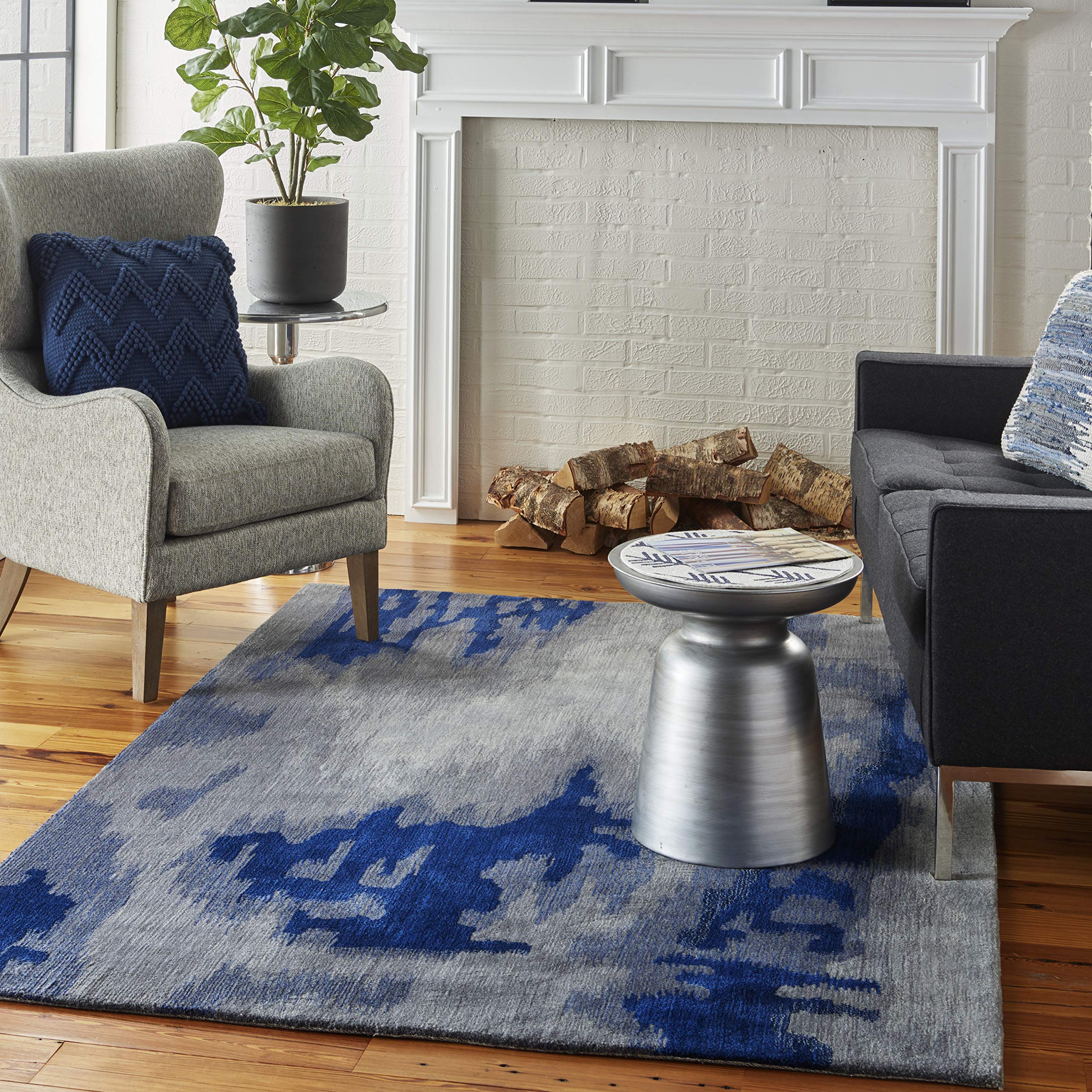 Nourison Symmetry Abstract Grey/Blue 5'3
