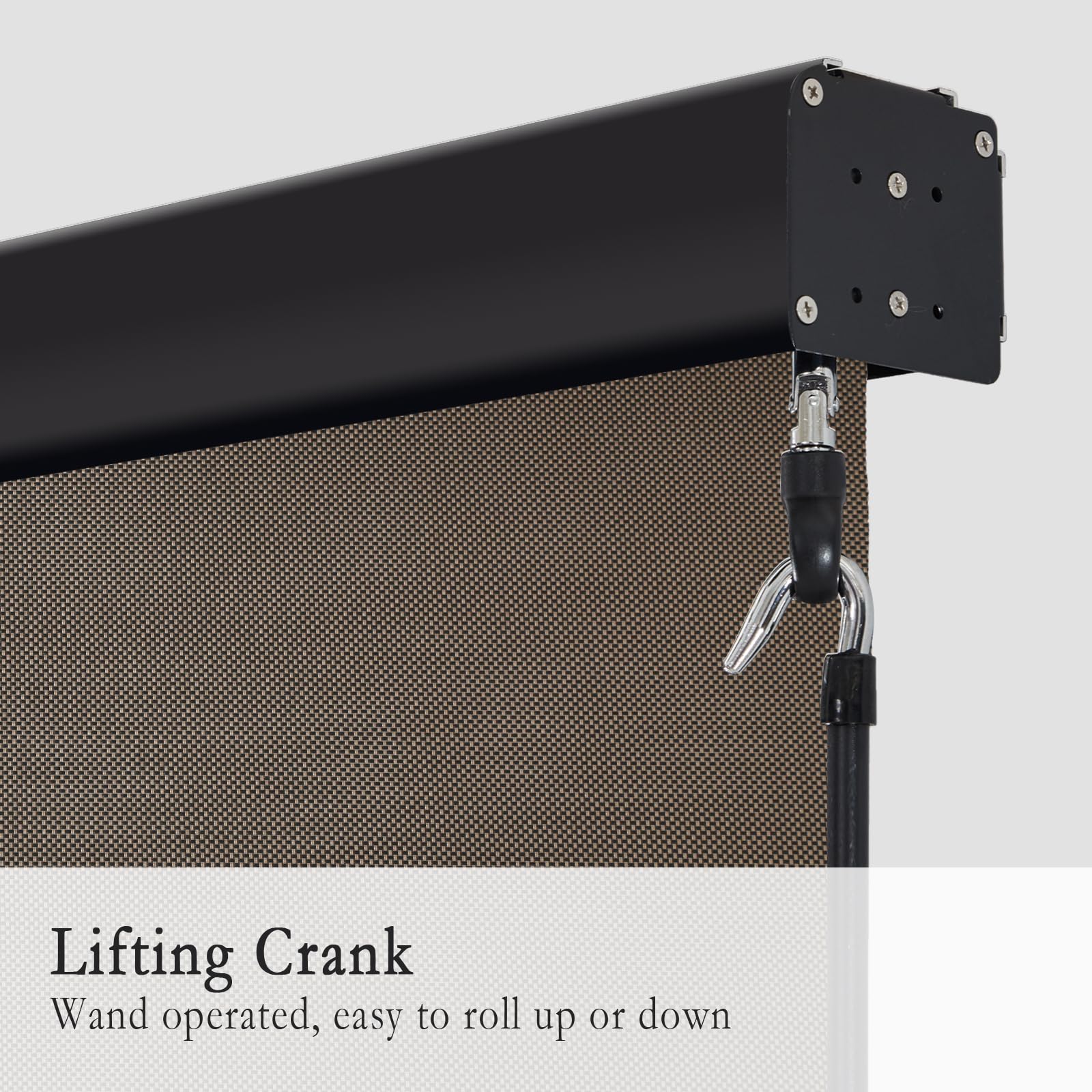 VICLLAX Premium Outdoor Roller Shade - Waterproof PVC Fabric Patio Blind with Crank Handle & Aluminum Valance - 8ft x 8ft Mocha Brown for Porch, Pergola & Deck Sun Protection