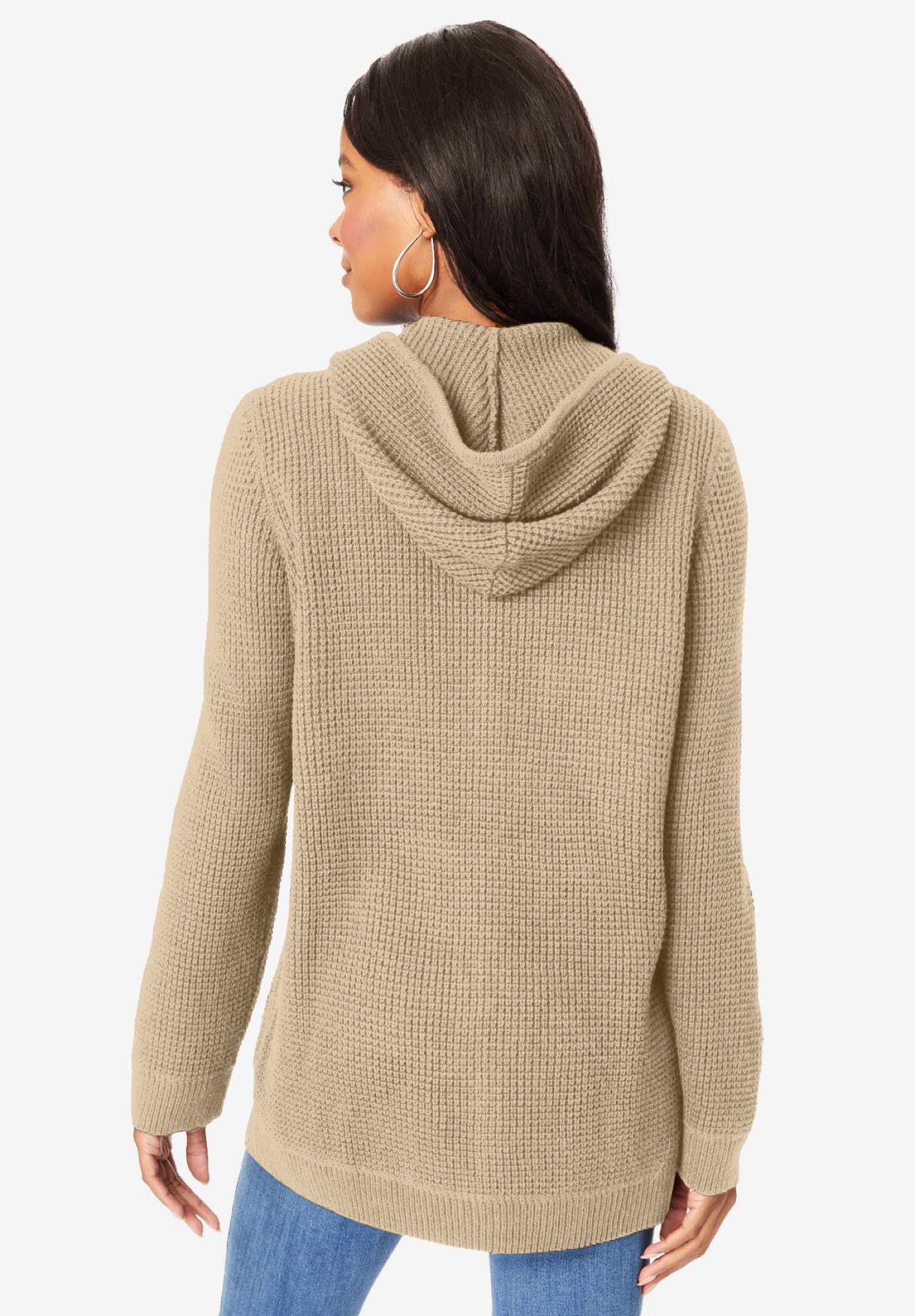 Roaman's Women's Plus Size Thermal Waffle Hoodie Zip Up Cardigan Jacket - Warm Winter Fleece Lined Outerwear for Casual Outfits & Lounge Wear