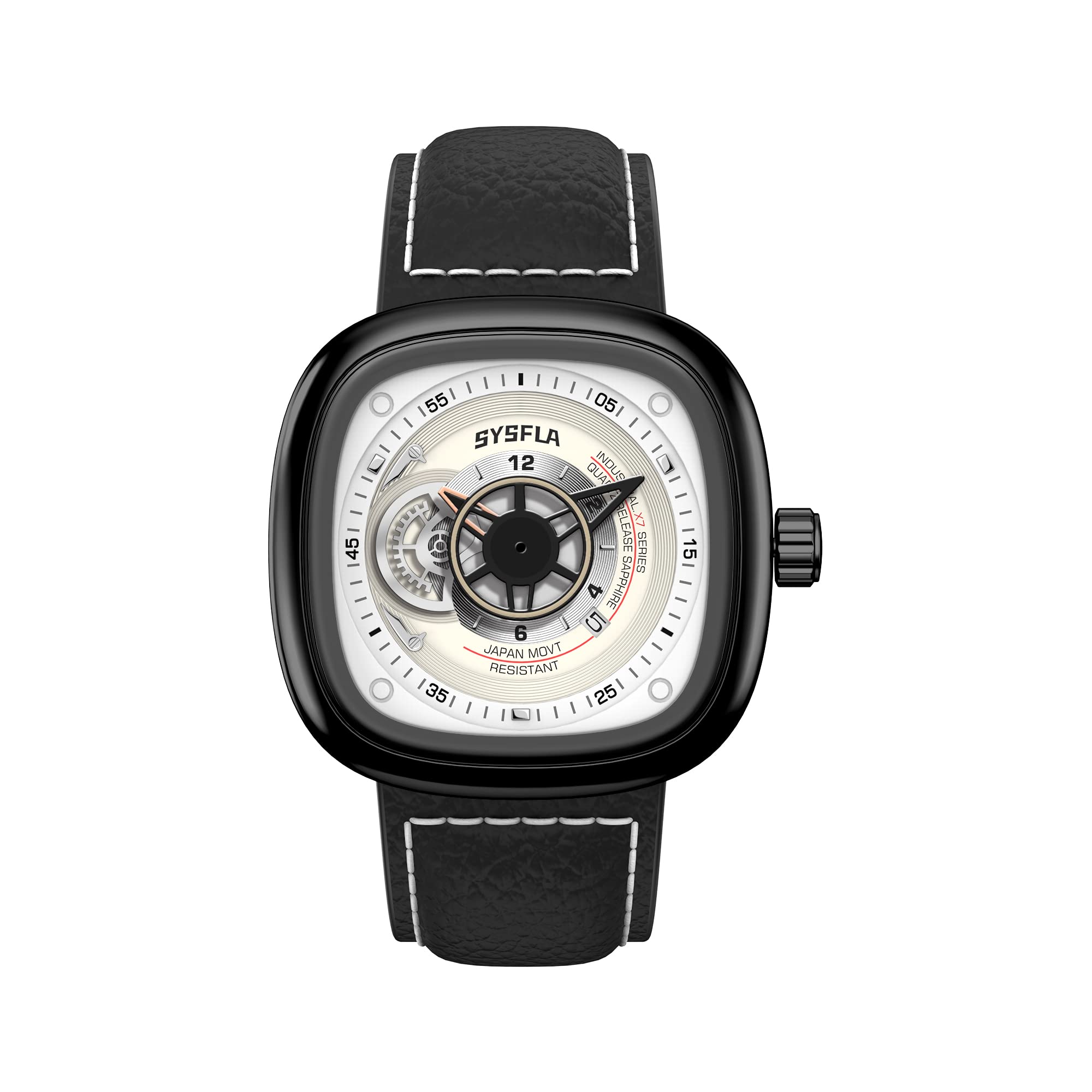 Premium Men's Skeleton Watch with Japanese Quartz Movement - Square Analog Chronograph, Date Calendar, Waterproof Luxury Wristwatch for Outdoor Sports - Stainless Steel Case & Genuine Leather Strap - Perfect for Business, Casual Wear & Special Occasions