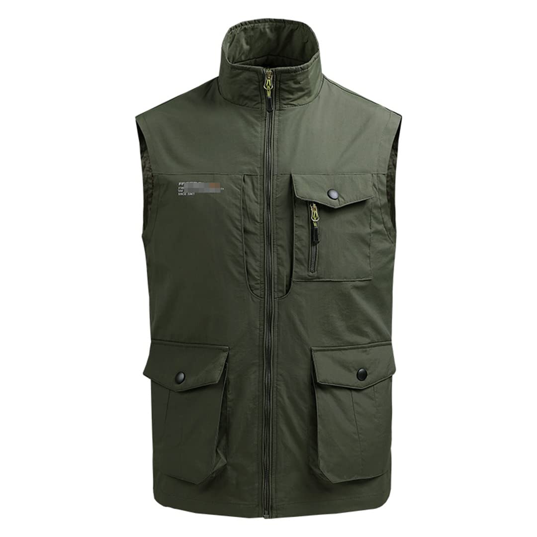 Renost Men's Spring Waterproof Sleeveless Vest with Multiple Pockets - Lightweight Outdoor Casual Zip-Up Jacket for Hiking, Fishing & Daily Wear