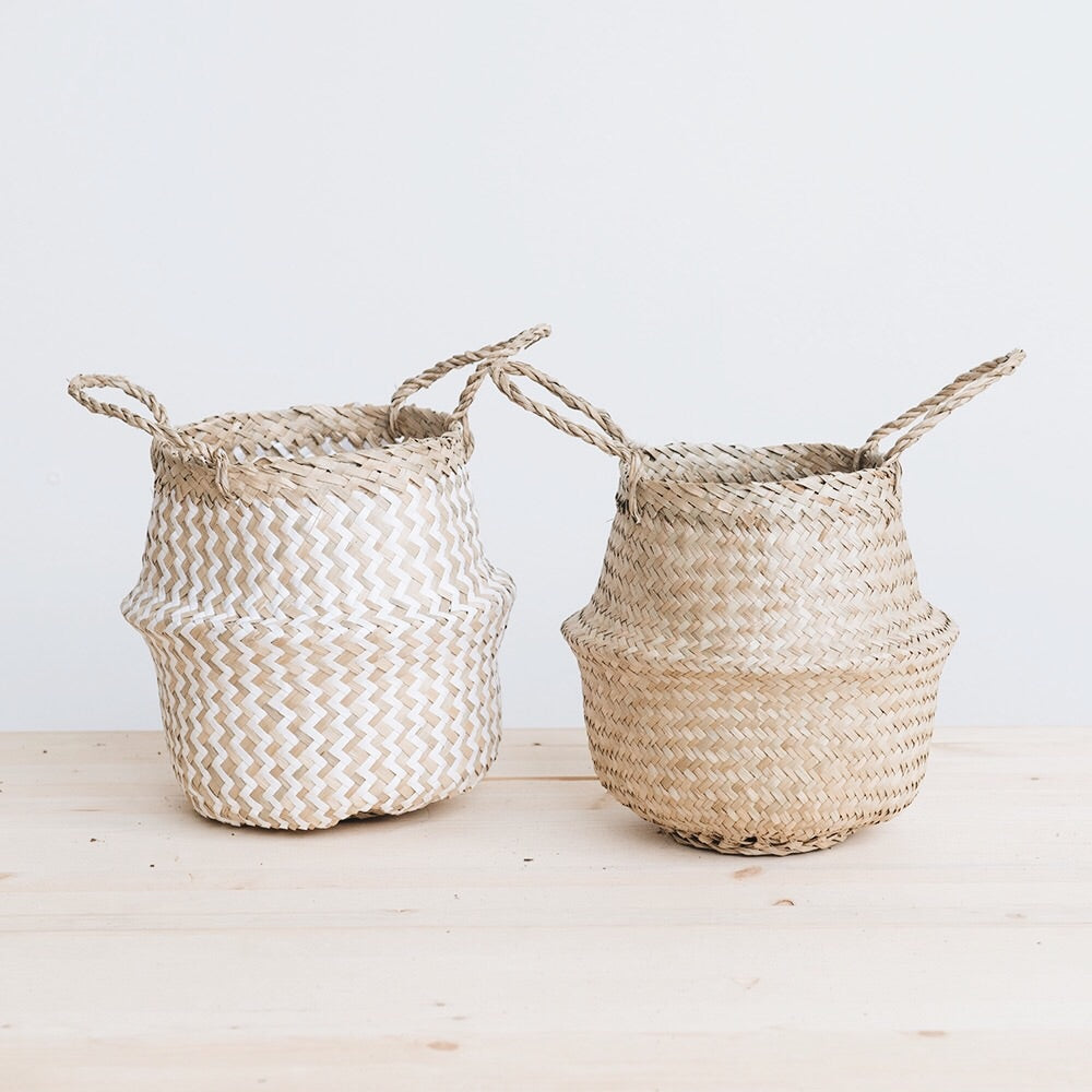 Mini Belly Basket Natural - Handwoven Rattan Storage Bin for Home Organization, Nursery, or Laundry Room - Perfect for Toys, Blankets, and Essentials