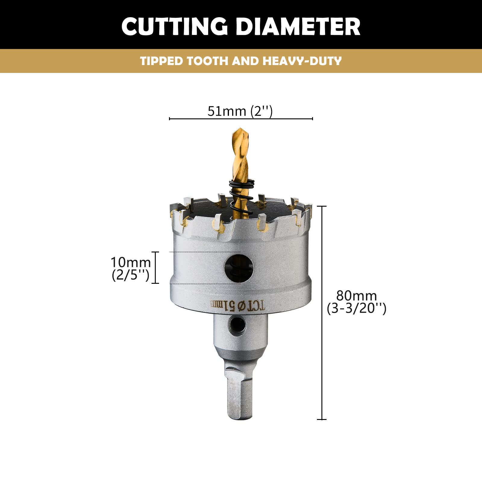 2 Inch TCT Hole Saw for Metal - 51mm Tipped Tooth Cutting Tool for Steel, Iron, Aluminum - Perfect for Plumbing, Electrical Work & DIY Projects