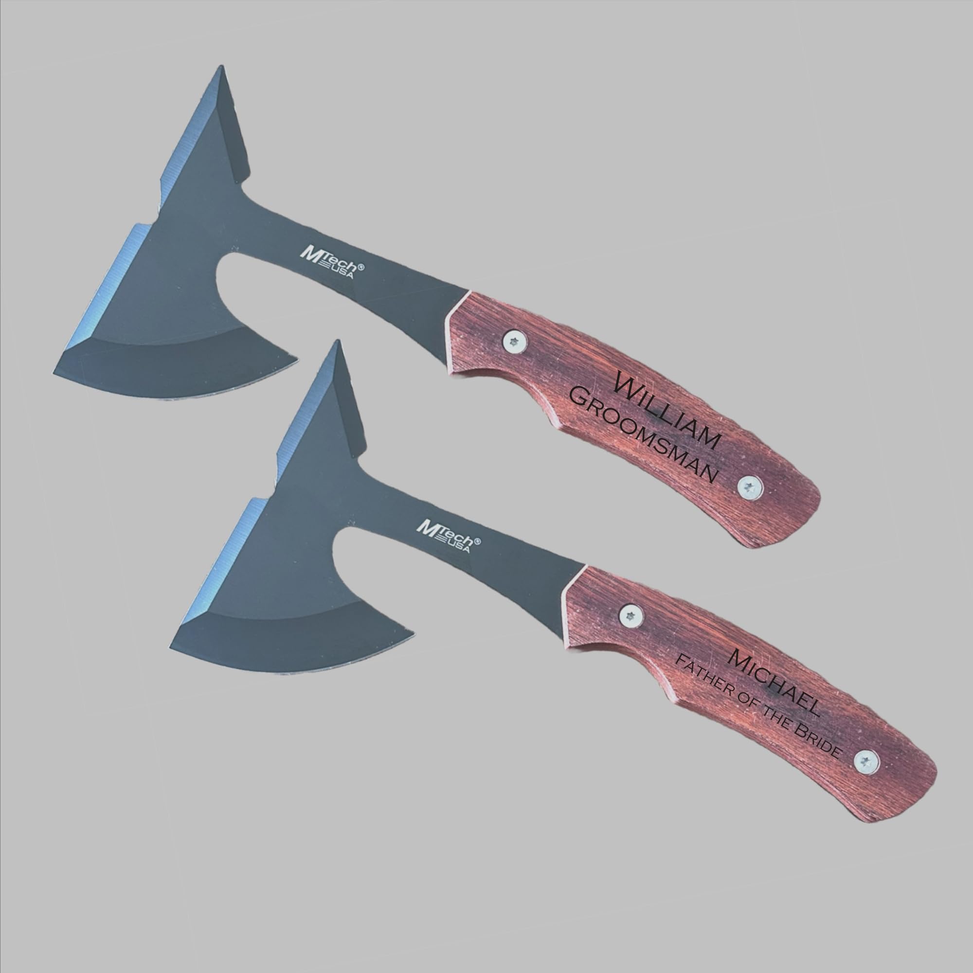 8-Piece Bulk Personalized Hatchet Axes Set - Custom Engraved Groomsmen Gifts for Men with Rosewood Handle - Perfect for Weddings, Camping & Outdoor Adventures
