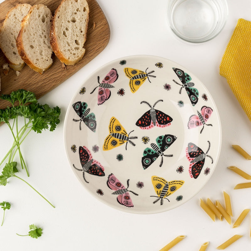 Handmade Ceramic Moth Pasta Bowls - Set of 4, Artisan Dinnerware for Pasta, Salad, Soup | Perfect for Italian Dining, Family Gatherings & Gift Giving