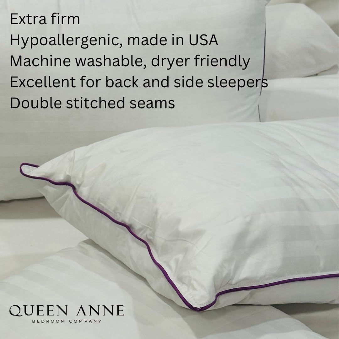 Queen Anne Extra Firm Pillow Loft King - Luxury Supportive Hypoallergenic High Density Pillow for Back & Side Sleepers - Perfect for Neck Pain Relief & Deep Sleep - King Size Bed Pillow for Optimal Comfort
