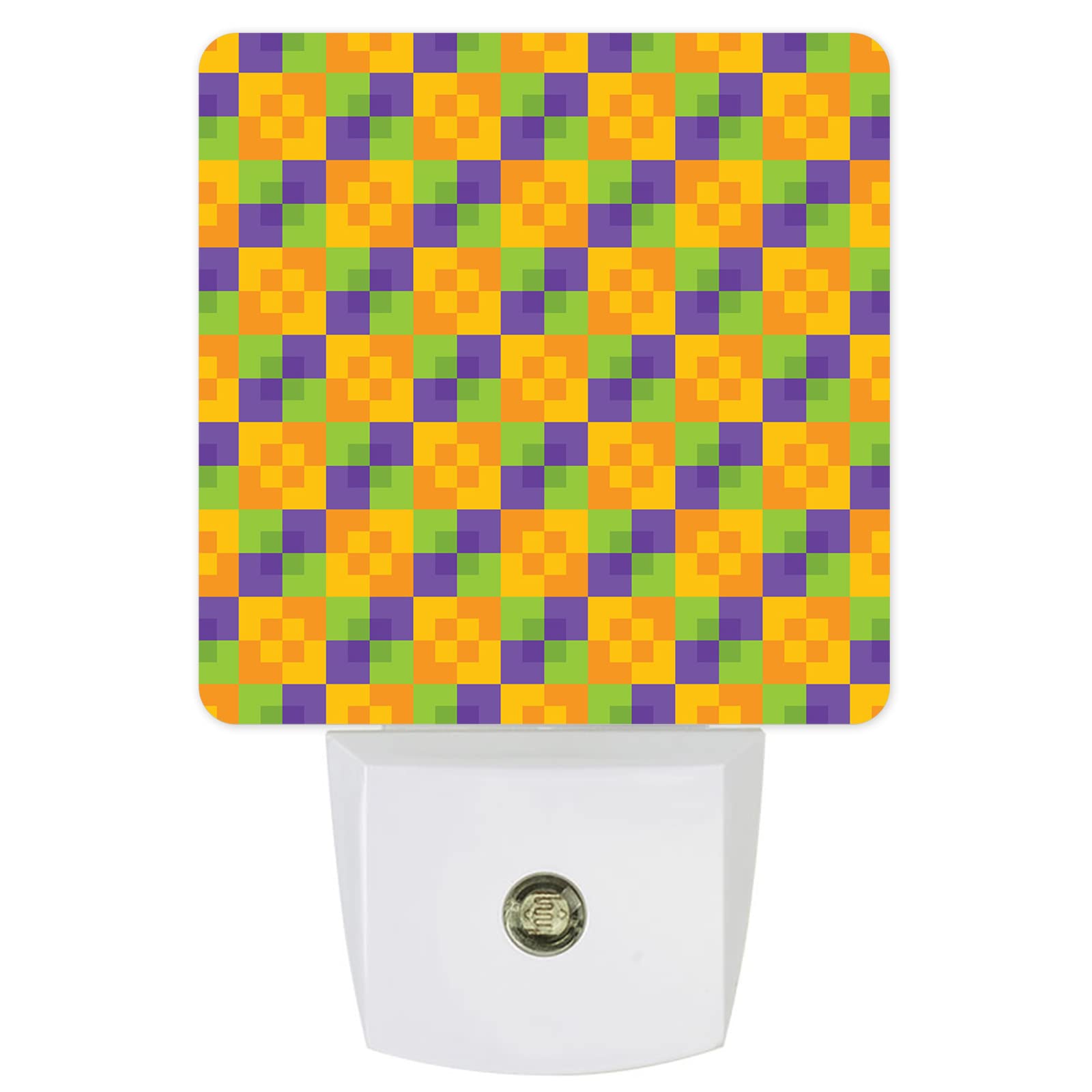 LED Night Light Plug in with Auto Sensor - Halloween Orange Green Purple Geometric Plaid Square Dimmable Night Lamp for Bedroom, Bathroom, Kitchen & Hallway | Perfect for Kids Rooms, Nighttime Safety & Home Decor