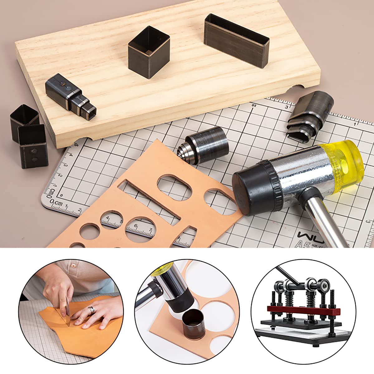 WUTA 39-Piece Hollow Punch Set - Leather Hole Punch Tool Kit for DIY Crafting, Manual Die Cutting Mold for Leatherworking, Shoe Making, Belt & Wallet Repair | Perfect for Leather Crafting, Bookbinding & DIY Projects