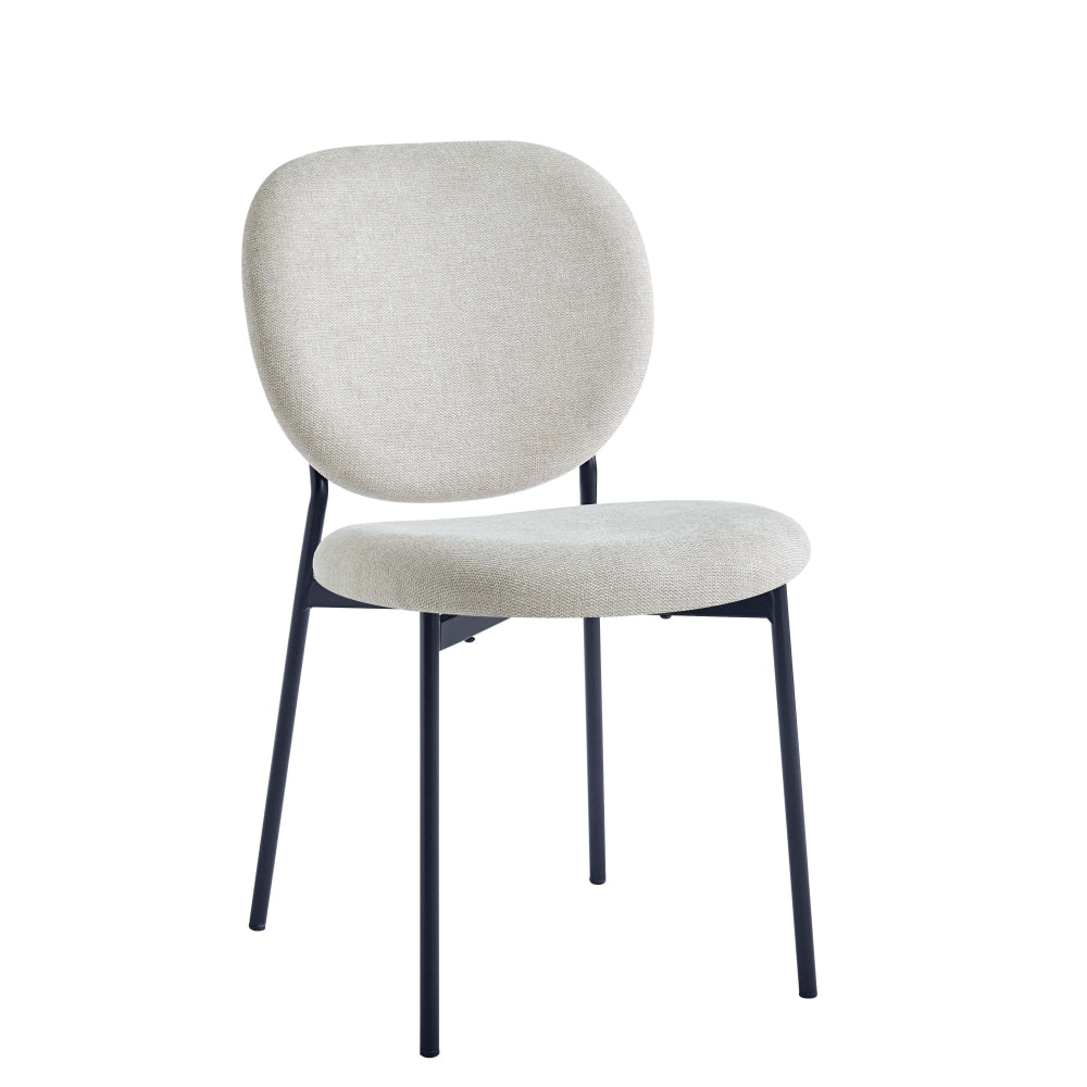 5-Piece Matilda Round Dining Set - 110cm Faux Cement Table with 4 Archie Fabric Chairs in Coconut | Modern Kitchen & Dining Room Furniture for Small Spaces