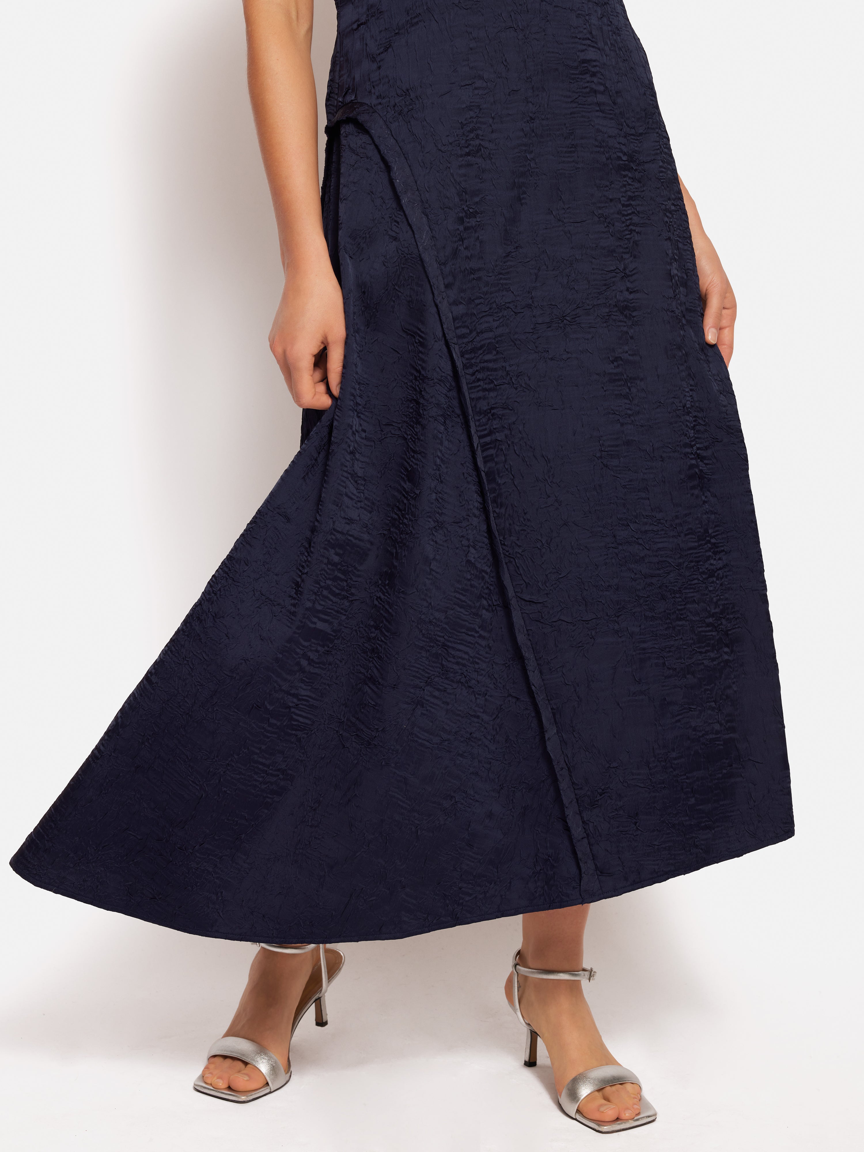 Asymmetric Textured Navy Blue Dress for Women - Elegant Party & Evening Wear | Perfect for Cocktail Dresses, Date Night & Special Occasions