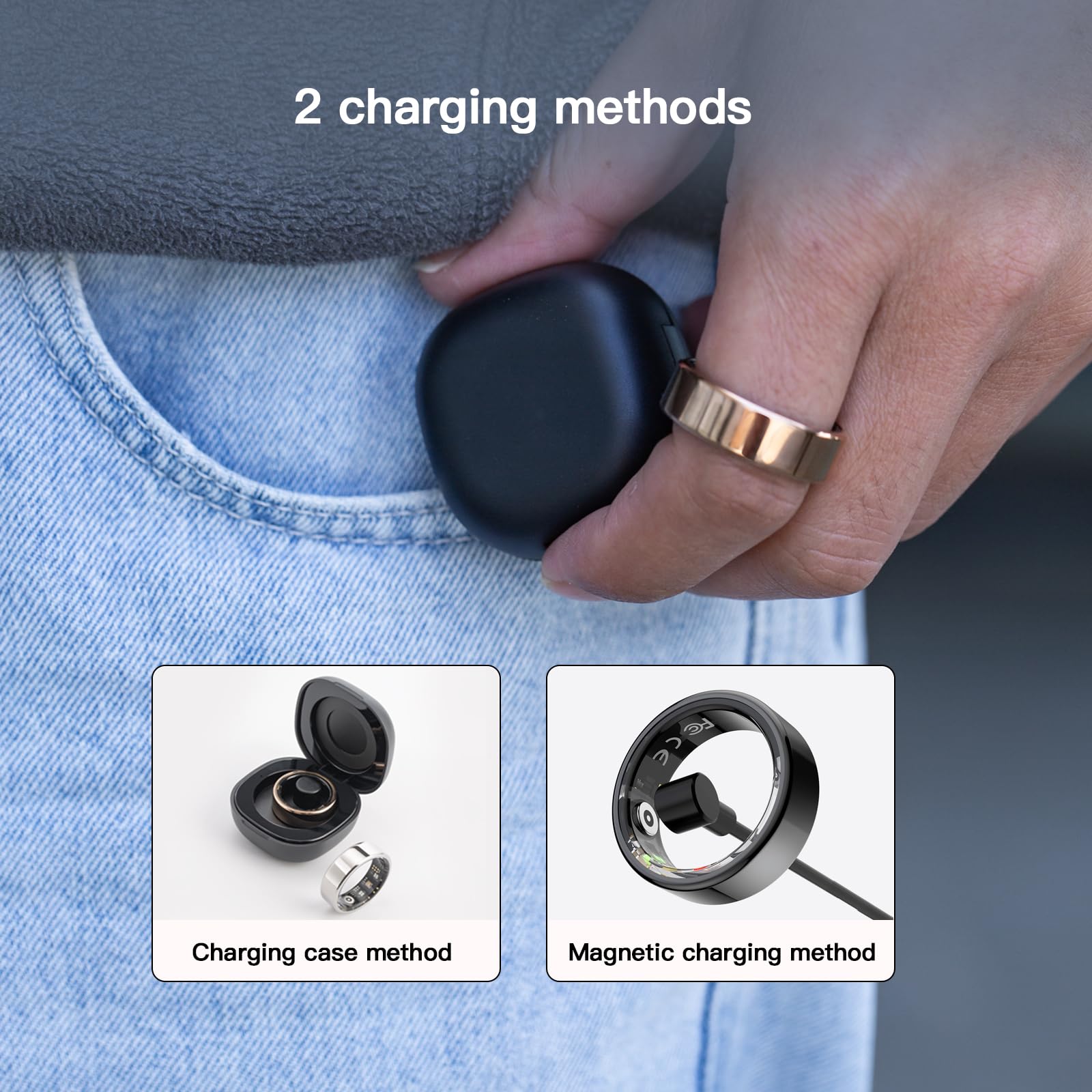 Smart Ring with Heart Rate Monitor, Sleep & Blood Oxygen Tracking, IP68 Waterproof Fitness Tracker - No App Subscription Needed (Black, Size 8) | Perfect for Workouts, Sleep Analysis & Daily Health Monitoring