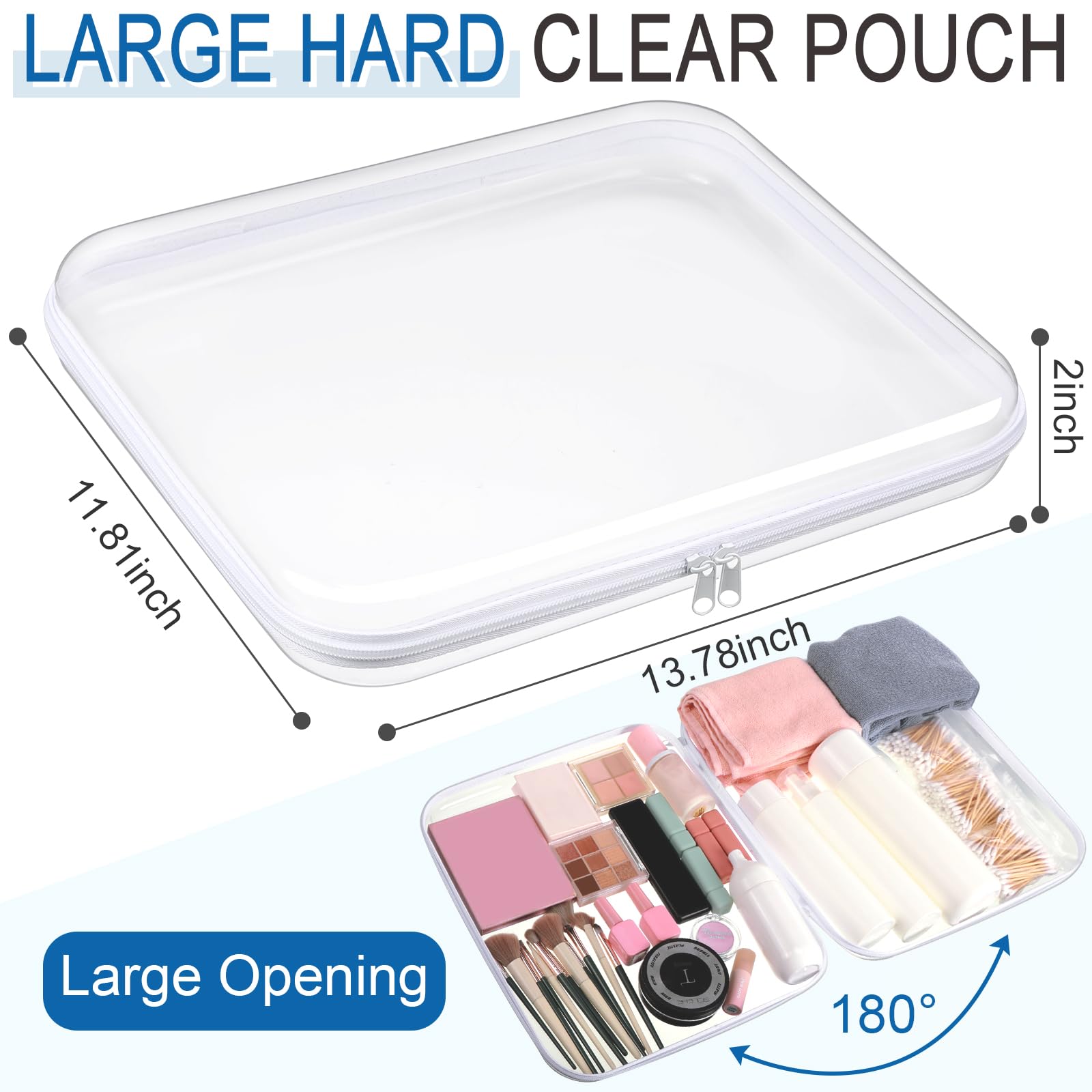 Sanwuta 6-Pack Clear Hard Plastic Zipper Pouches - Waterproof Makeup Organizer, Travel Storage Bags for Cosmetics, Jewelry, Snacks & Small Accessories - Perfect for Travel, Home & Office Organization