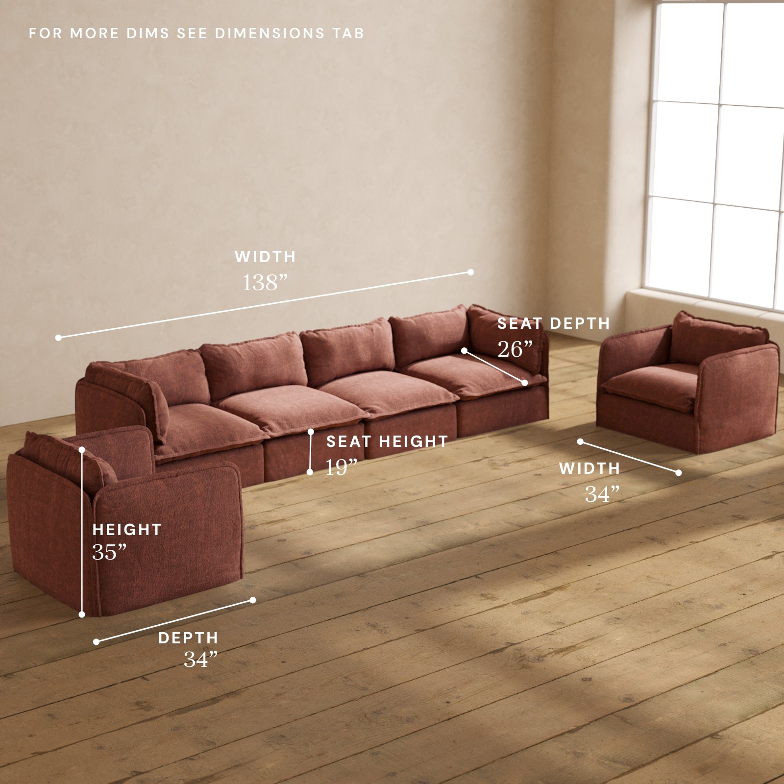 Modular Performance 4 Seater Sofa with Armchair Set in Chestnut Brown | Modern Living Room Furniture for Home Theater & Family Gatherings