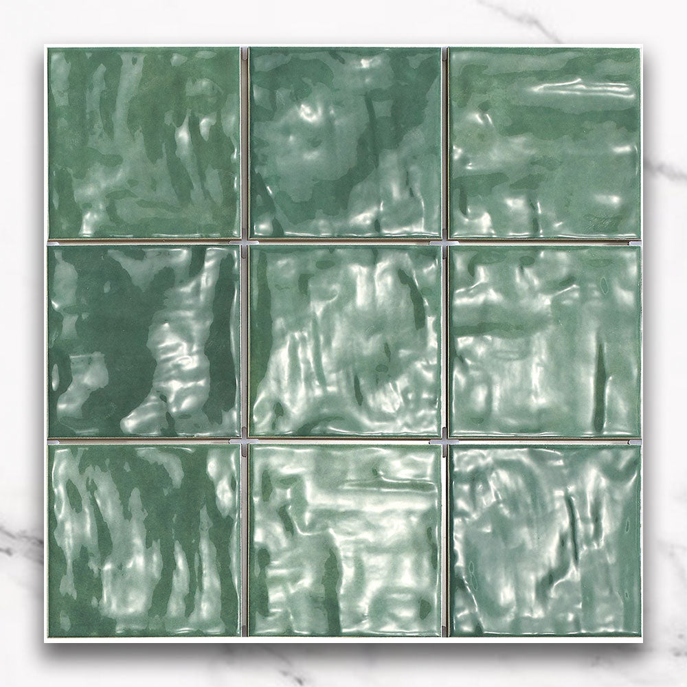 Premium Marrakesh Green 120X120mm Glossy Zellige Square Tile - Perfect for Kitchen Backsplash, Bathroom Walls & Mediterranean Style Home Decor