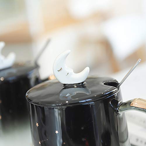 Moon and Star Ceramic Coffee Mug with Spoon Lid - 400ml Tea, Milk Cup for Office & Home - Perfect Gift for Coffee Lovers & Night Sky Enthusiasts - Ideal for Morning Brews, Cozy Evenings & Unique Gifting