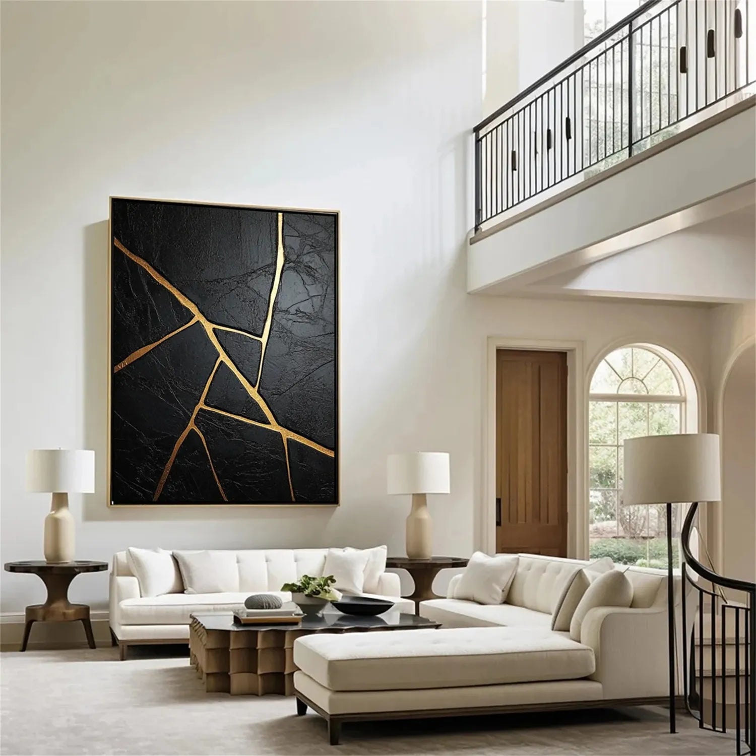 Black Gold Minimalist Textured Abstract Wall Art Painting - Modern Home Decor for Living Room, Bedroom & Office #MZ136