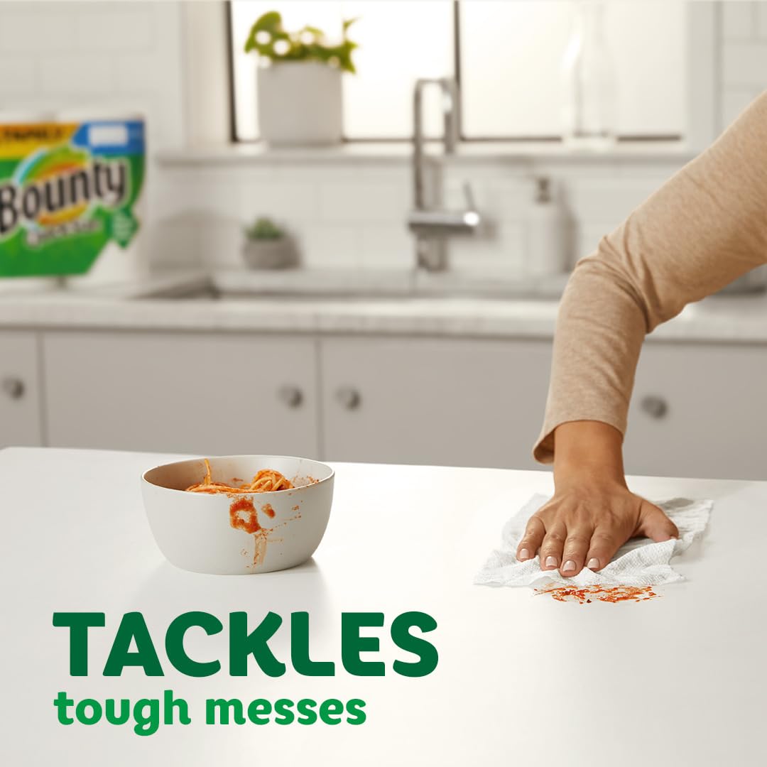 Bounty Quick-Size Paper Towels | White | 12 Family Rolls (30 Regular Rolls) | Ultra Absorbent for Kitchen, Spills & Cleaning