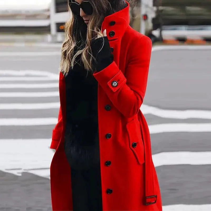 Warm Red Women's Wool Winter Coat - Stylish & Cozy Outerwear for Cold Weather, Snow Days & Winter Fashion