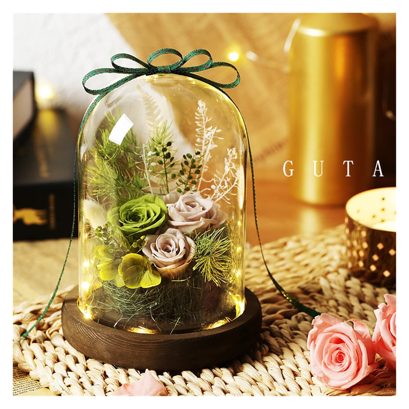 Enchanted Galaxy Rose Eternal Flower LED Light in Dome - 12X15cm Rose Gold - Perfect Gift for Christmas, Mother's Day & Valentine's Day - Romantic Home Decor for Bedroom, Wedding Centerpiece & Anniversary Present