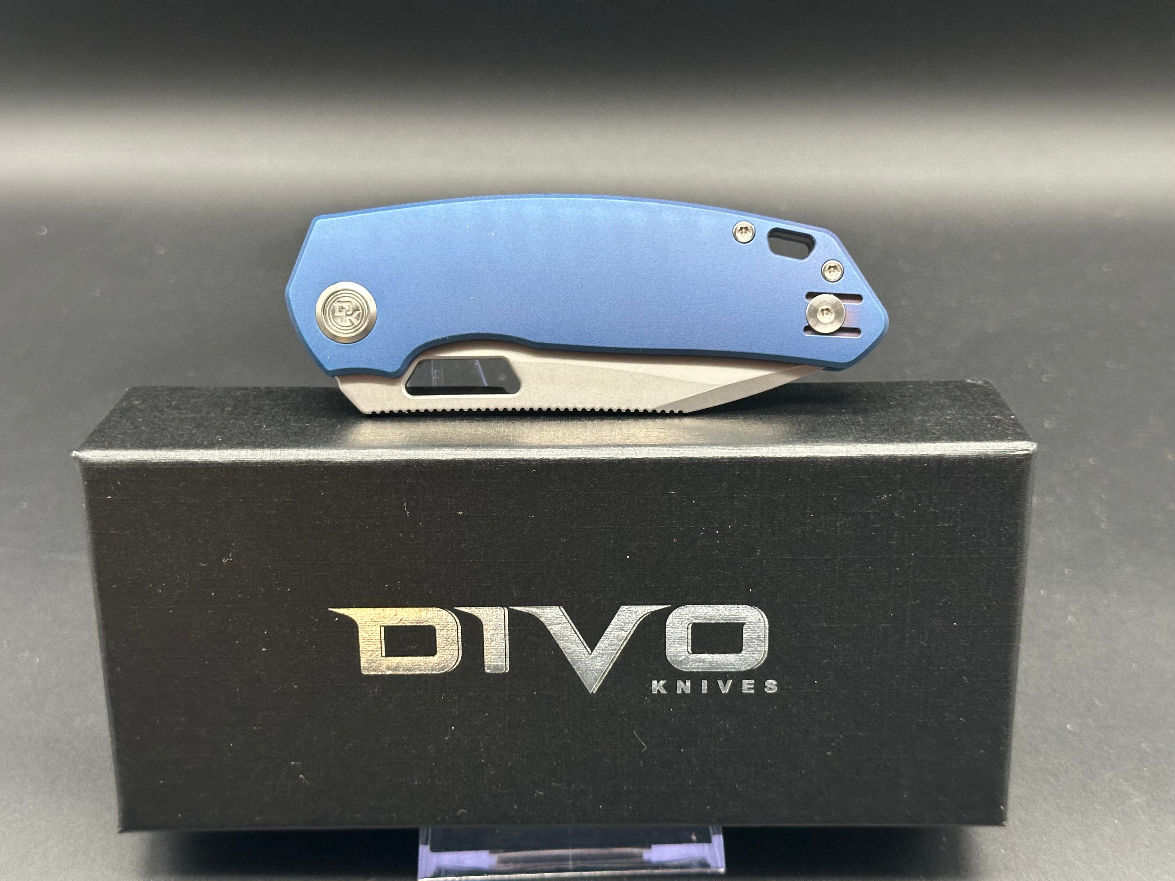 DIVO KNIVES GROWLER V2 Pocket Knife - Blue Aluminum Handle, Sandwashed 154CM Steel, Plain Edge - EDC, Camping, Outdoor Survival Tool