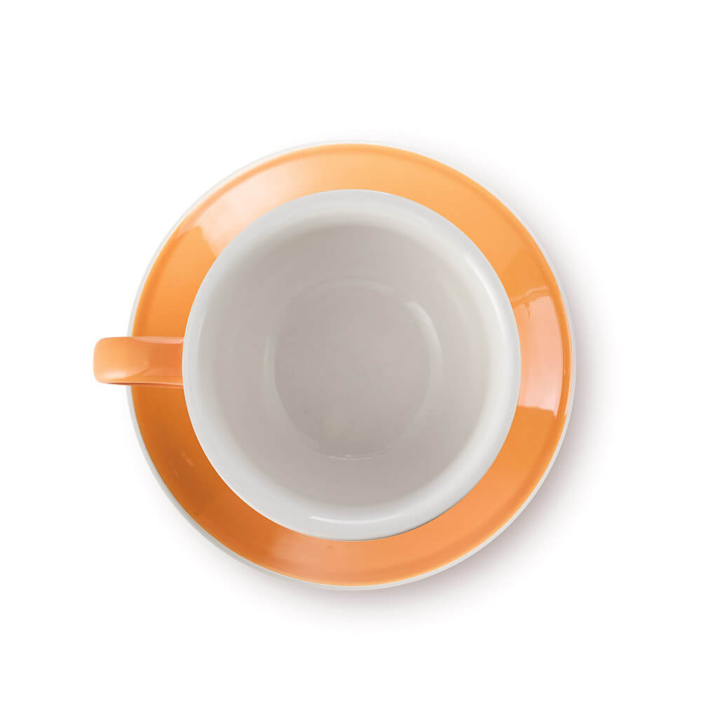Premium Porcelain Cappuccino Cup & Saucer Set - 6oz/195ml Espresso Coffee Cups, Orange - Perfect for Home Cafes, Coffee Shops & Gifts