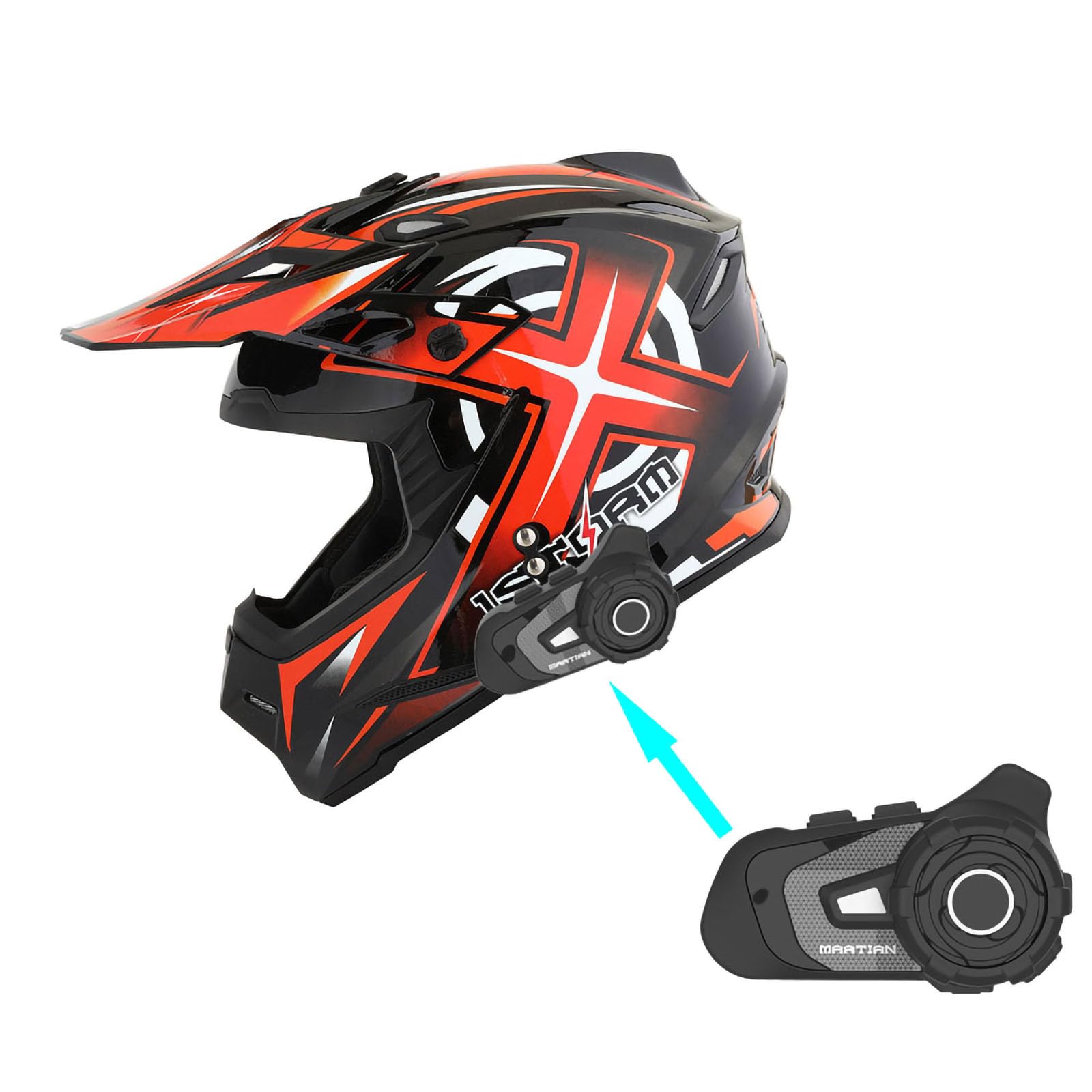 1Storm HF801 Adult Motocross Helmet - BMX MX ATV Dirt Bike Racing Helmet with Bluetooth Headset (Sonic Orange) - Perfect for Off-Road, Trail Riding & Motorcycle Adventures