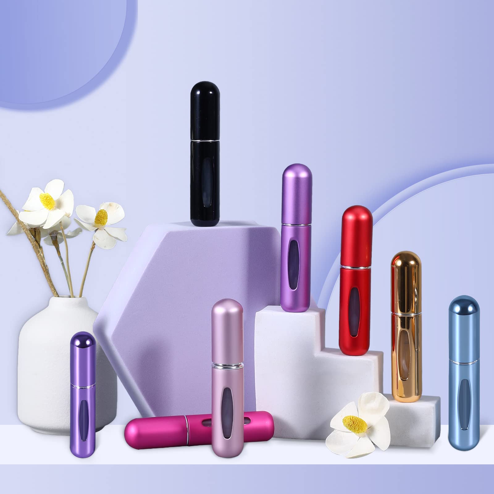 UMETASS 5-Pack 0.2oz Perfume Atomizer Bottles - Portable Refillable Travel Spray Bottles for Fragrance, Essential Oils & Cosmetics | Leakproof Mini Pump Bottles Perfect for Gym, Travel, Purse & Everyday Carry