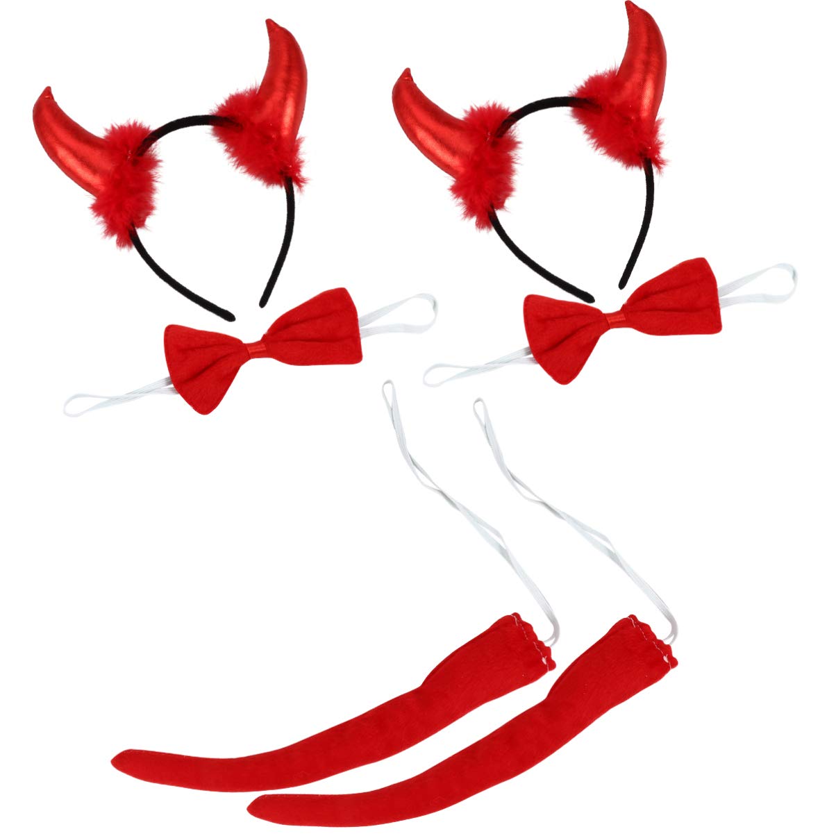 FRCOLOR 2 Pairs Halloween Devil Costume Accessories Set - Red Horn Headband, Bow Tie & Bendable Tail for Adults & Kids | Perfect for Halloween Parties, Cosplay & Themed Events